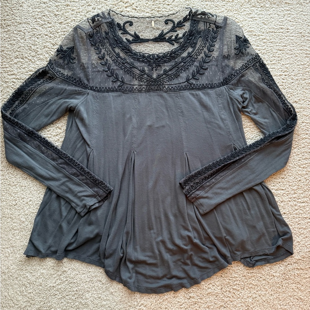 Free People Black Lace Top